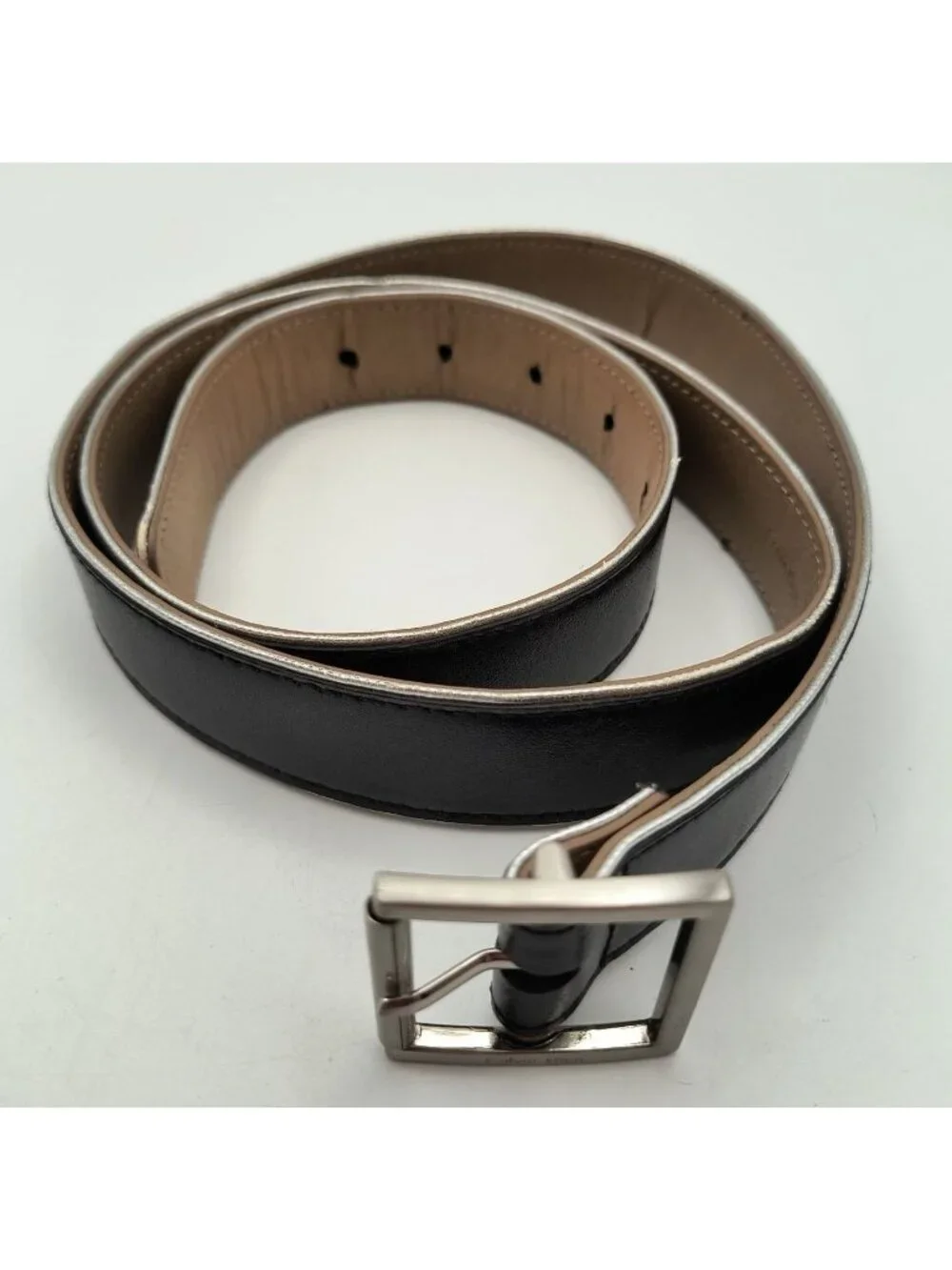Calvin Klein Black Silver Trim Belt With Square Silver Buckle - Classic Design A